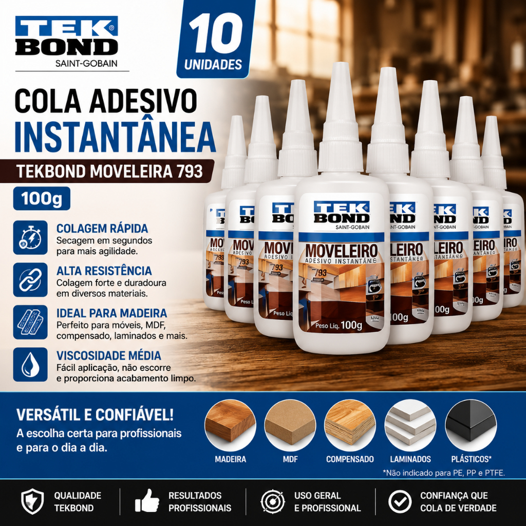 10 Un Cola Adesivo Instantânea Tekbond Moveleira 793 100gr