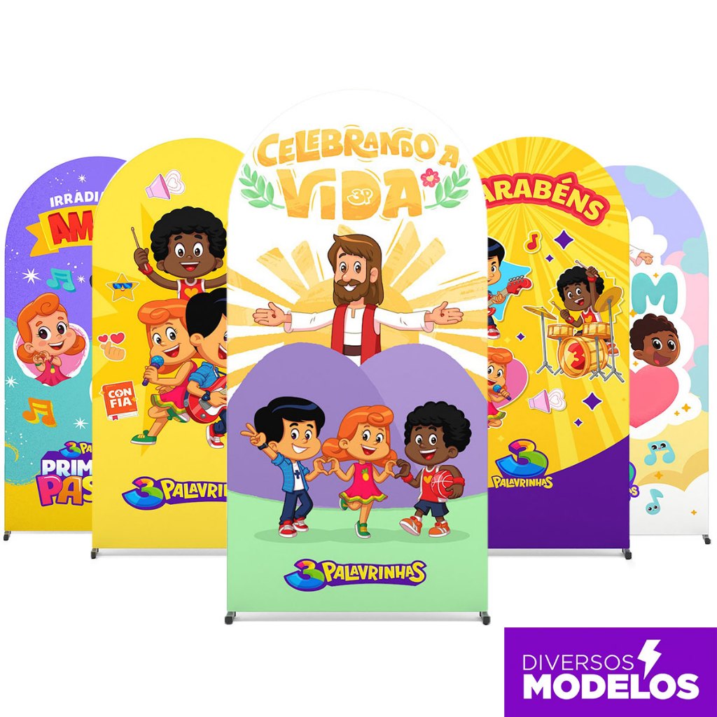 Capa Painel Romano 3 Palavrinhas 2x1m Decoração Festa Aniversário  Sublimado C/E