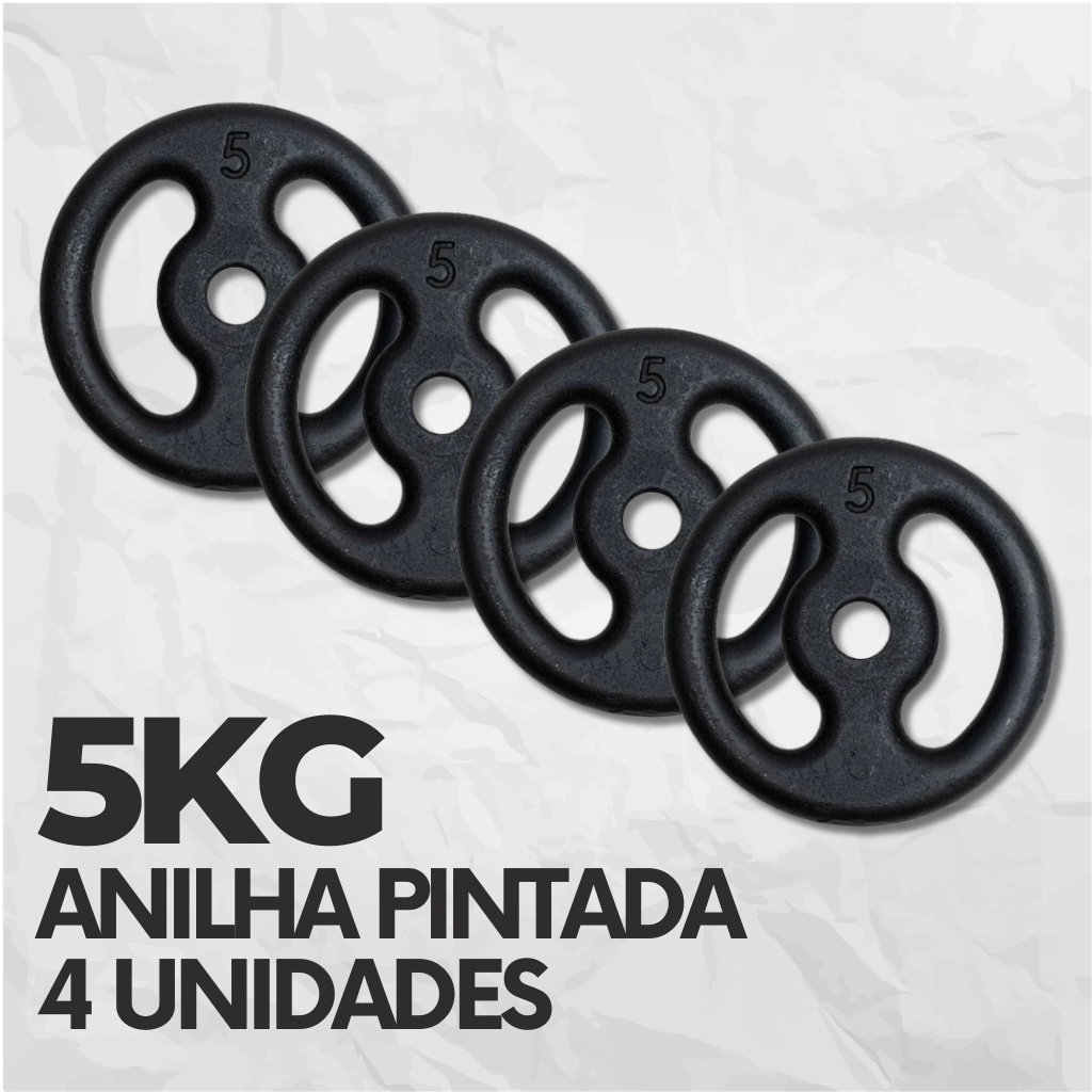 Kit 4 Anilhas 5kg Ferro Fundido Pintada Peso de Academia (Total 20KG)