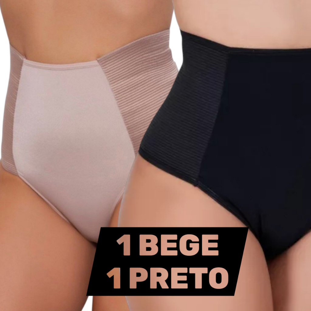 Kit 2 Calcinha Cinta Modeladora Compressão Cós Alto Elastico Redutora Medidas Lingerie