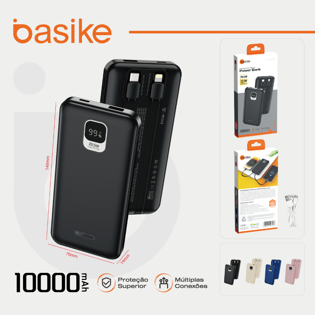 Power Bank Basike 20000mAh com Cabo e Display Digital Rosa — foto 9
