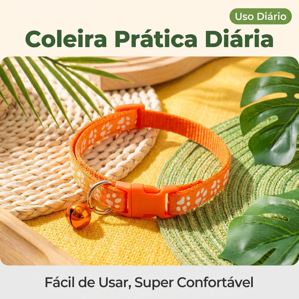 Coleira Pet Padrão Pegada Confortável Ajustável Casa Passeio — imagem 2 de 2