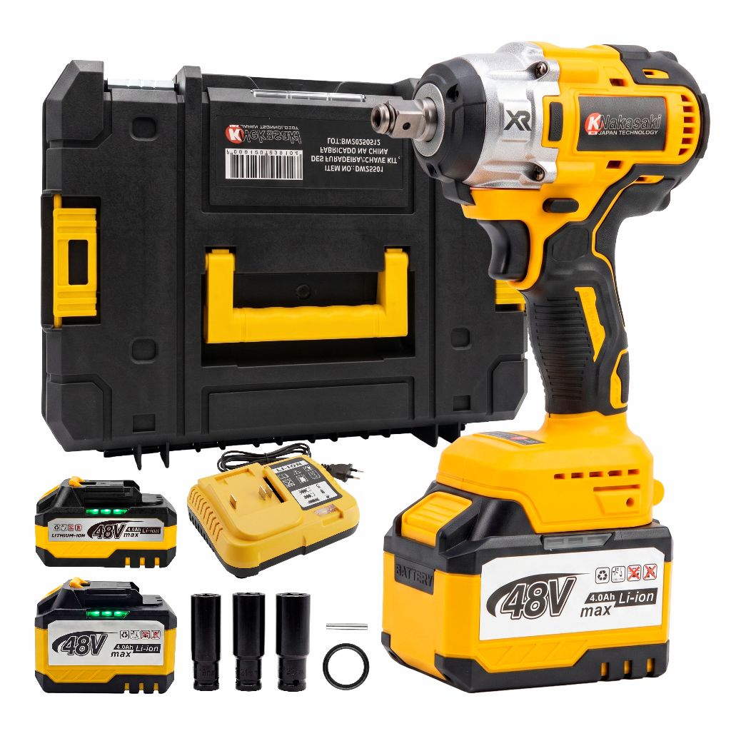 Parafusadeira Furadeira Impacto 48v 2 Baterias 1/2 2 Modos Sem Fio Brushless Com Maleta e Acessórios
