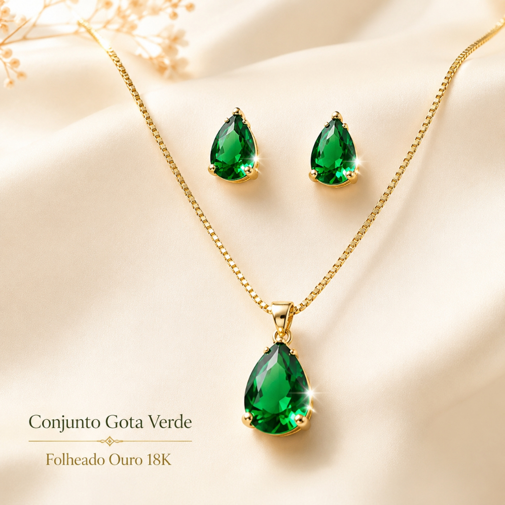 Conjunto Colar e Brincos Cristal Gota  Ponto de luz Para Casamento Folheado a Prata 925 e Ouro 18 K