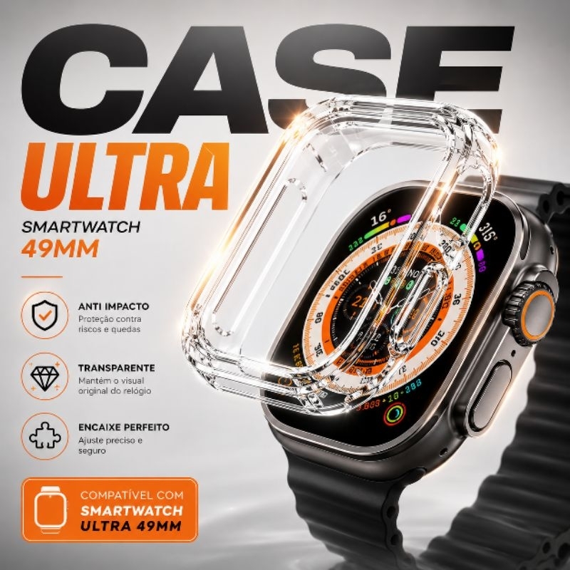 Case Smartwatch Ultra 49mm Transparente Anti Impacto Air Bags Capa Protetora