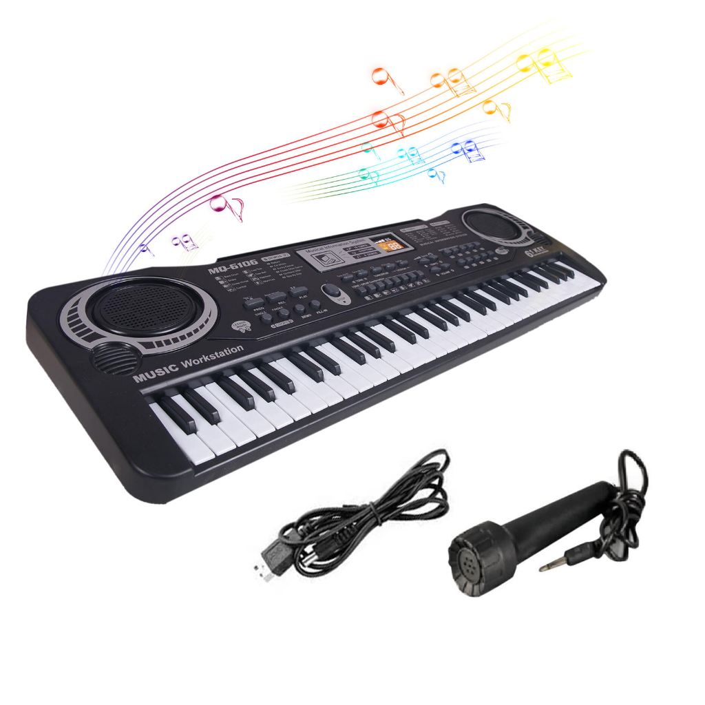 Teclado Infantil 61 Teclas com Microfone Piano Musical Educativo Presente Menino Menina