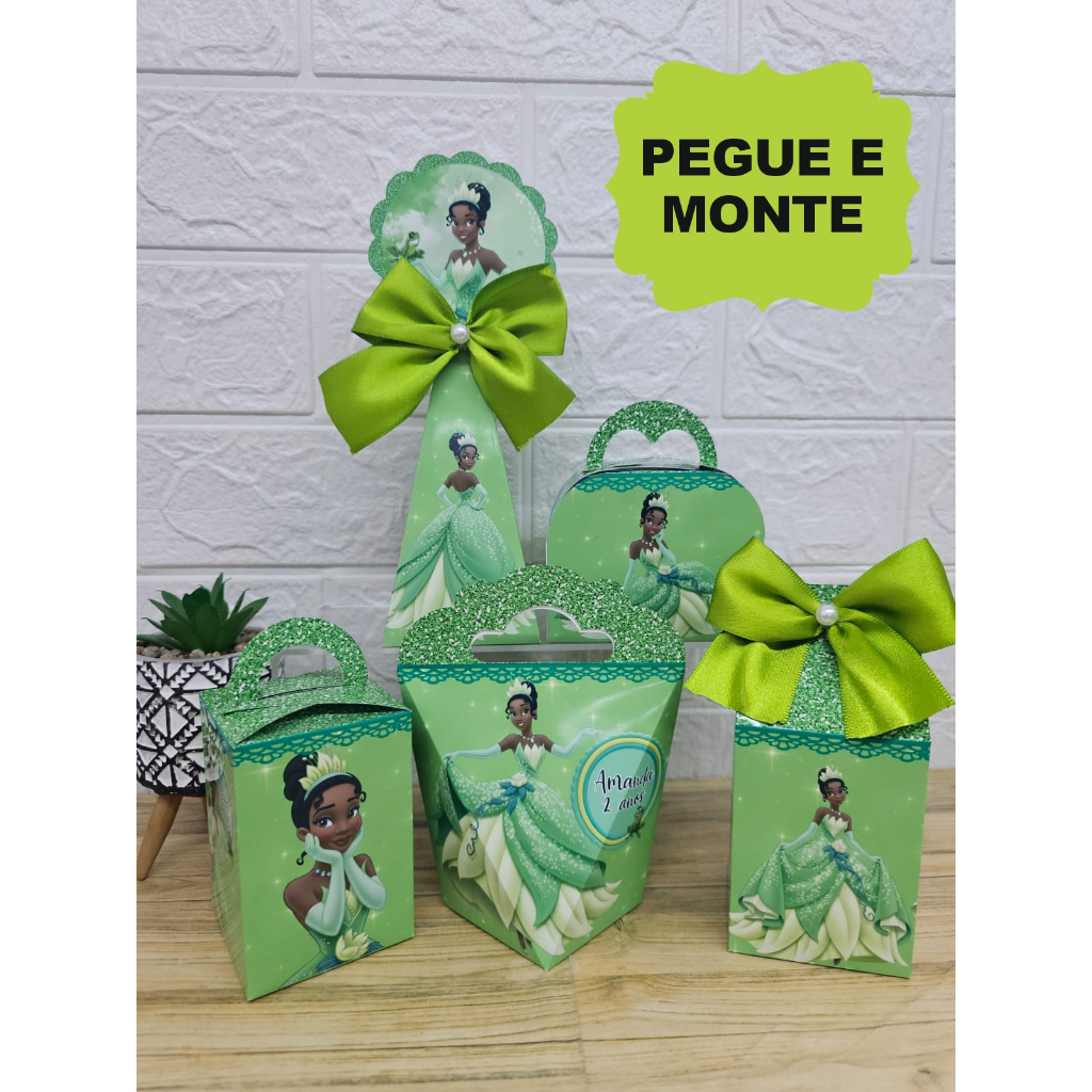 Kit Caixinhas Personalizadas TIANA PRINCESA E O SAPO (PEGUE E MONTE) Lembrancinhas Festa Infantil
