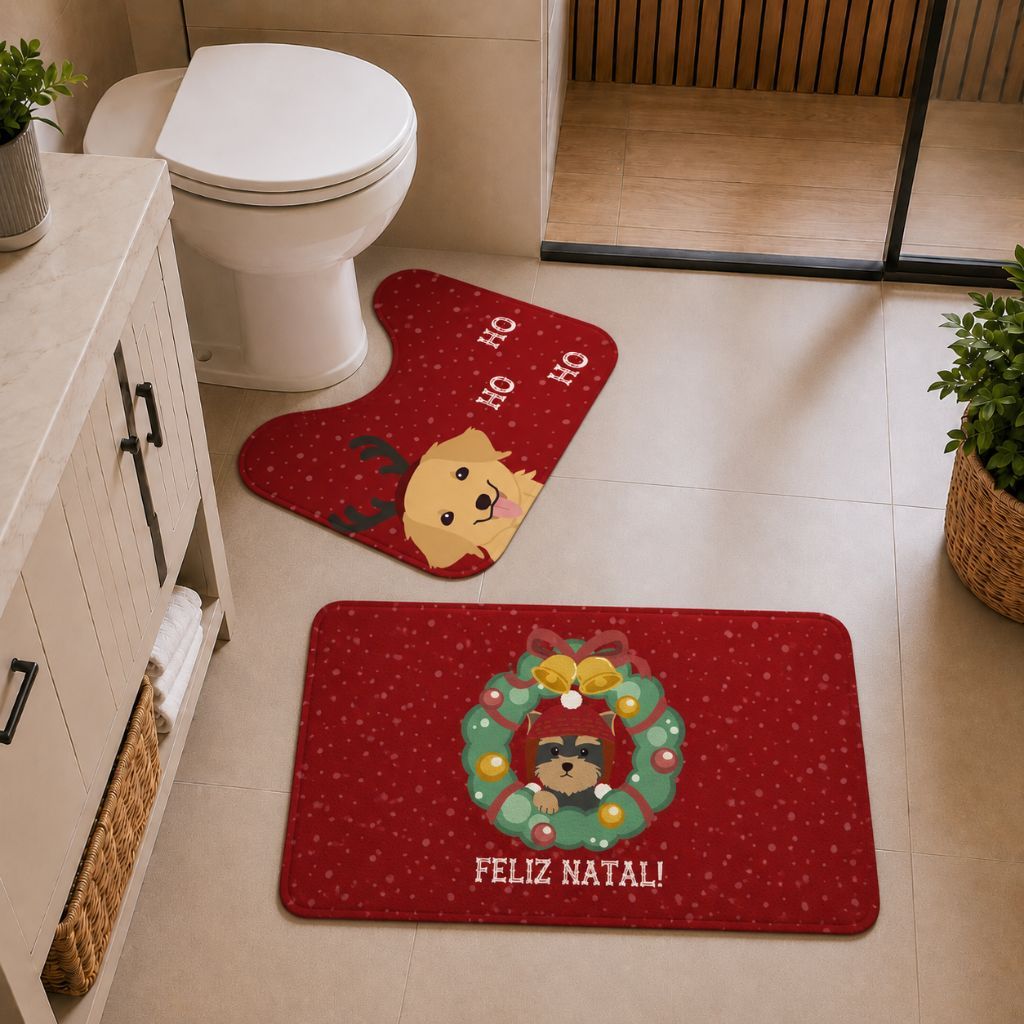 Jogo de Tapetes para Banheiro Natalino Pets Dog Dcorala ENVIO RÁPIDO!
