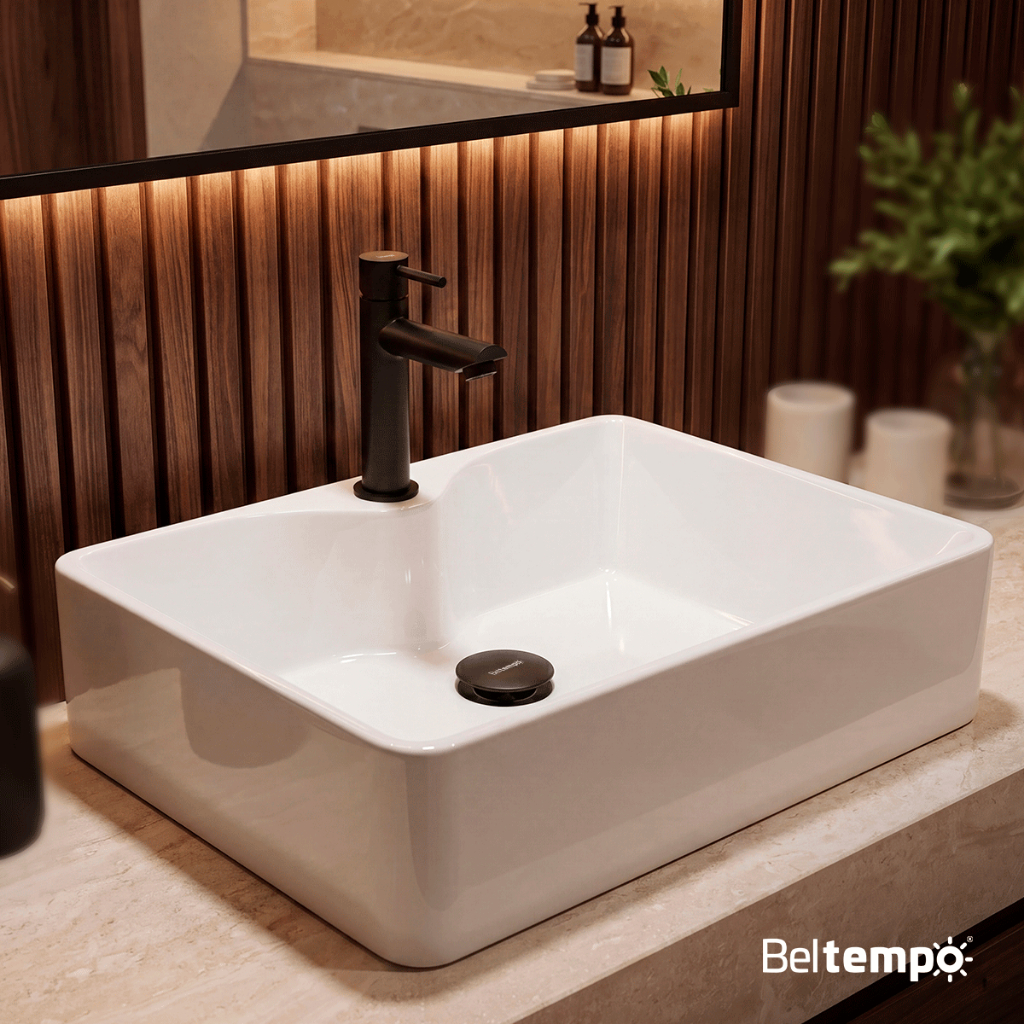 Cuba Pia de Apoio Sobrepor Retangular 48x37 Branca Banheiro Lavabo Beltempo BT-2