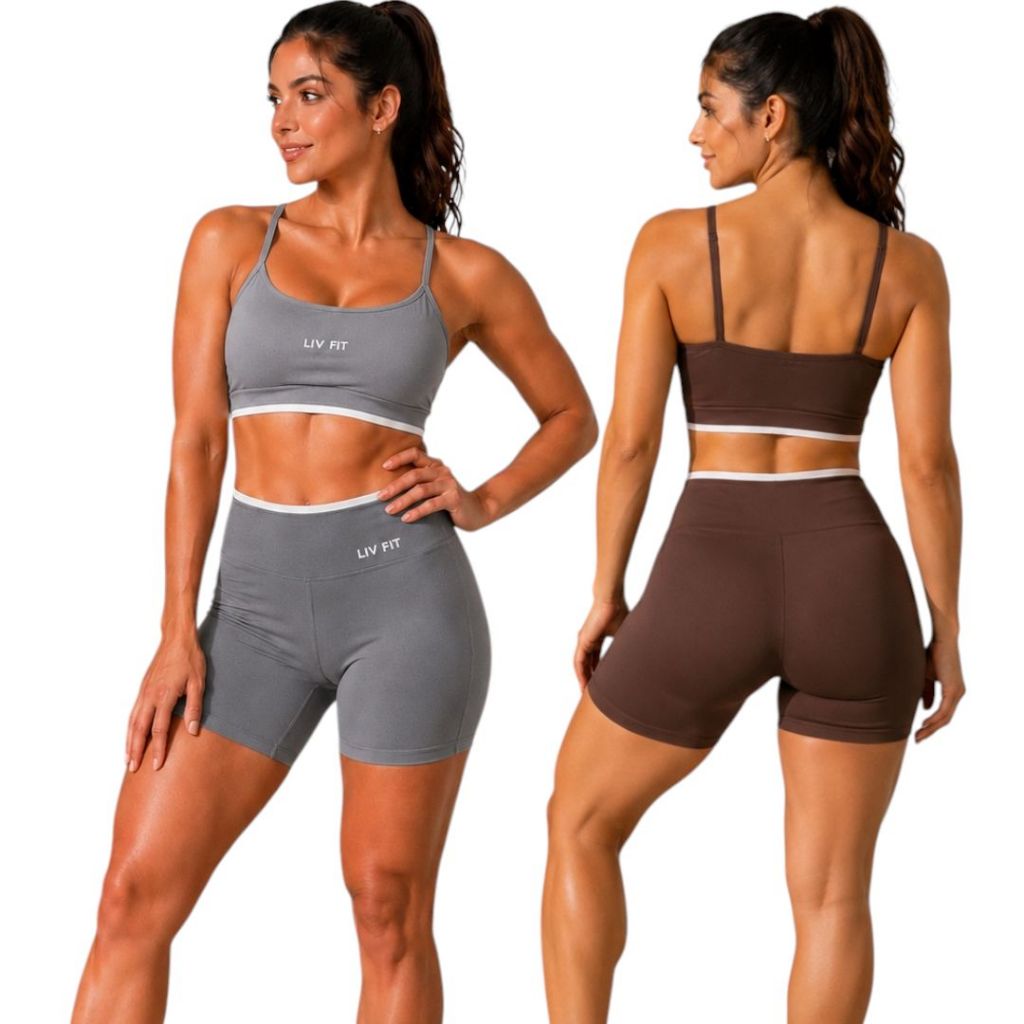 Conjunto Feminino Poliamida Premium Top Bojo Removível Shorts Sem Transparencia Cintura Alta Corrida