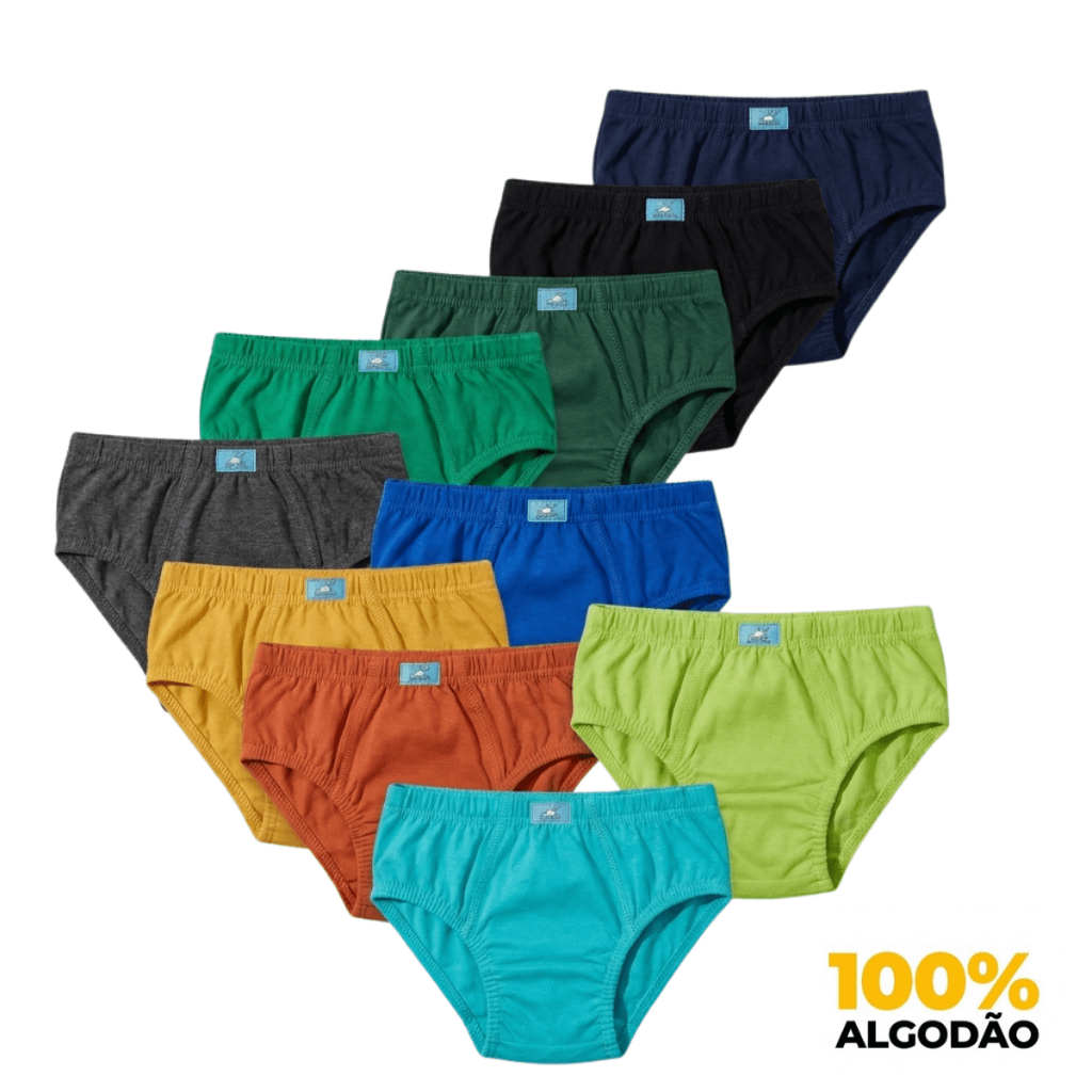 Kit Cueca Infantil Menino Algodão Premium com Forro 10-5 Slip Confortável Não Aperta Cores Sortidas