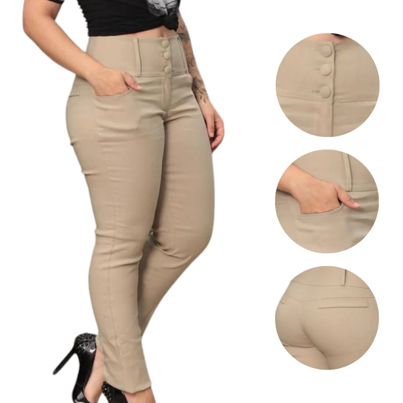 Calça Social Feminina Bengaline Casual Trabalho Uniforme Bolso Cintura Alta Inverno Frio Plus Size