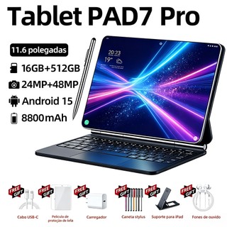 Tablet PAD7 Pro 11.6” com Teclado+Mouse 16GB RAM 512GB Android Câmera 48MP 8800mAh Android 15