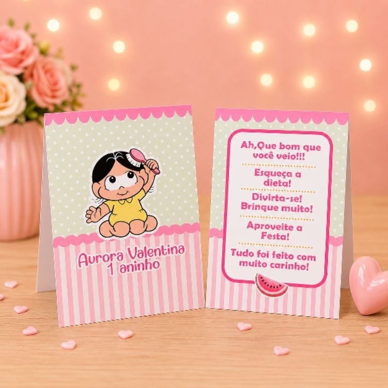Kit Plaquinha de Agradecimento Magali Baby Rosa - Centro de Mesa - Personalizado - Lembrancinha - Aniversário- Decoração
