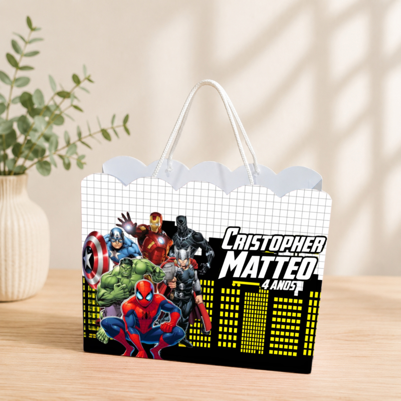 Sacolinha Personalizada Os Vingadores Pegue e Monte Lembrancinha Aniversário Infantil Mimos Festa