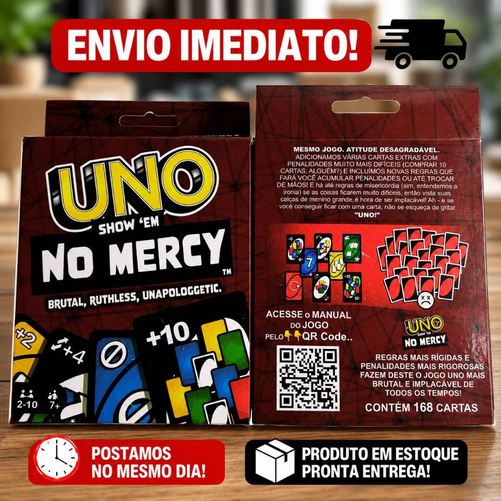 Jogo Uno No Mercy 168 Cartas Exclusivas Com Regras Novas, Diversão para Família