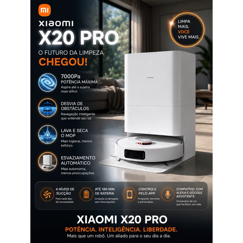 🔥 Xiaomi X20 PRO: 7000Pa de Potência, Lava, Seca e Esvazia Sozinho. A Limpeza do