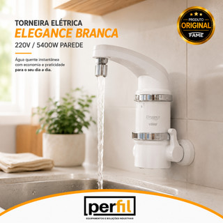 Torneira elétrica 220V de parede para cozinha 5400W Branca Fame