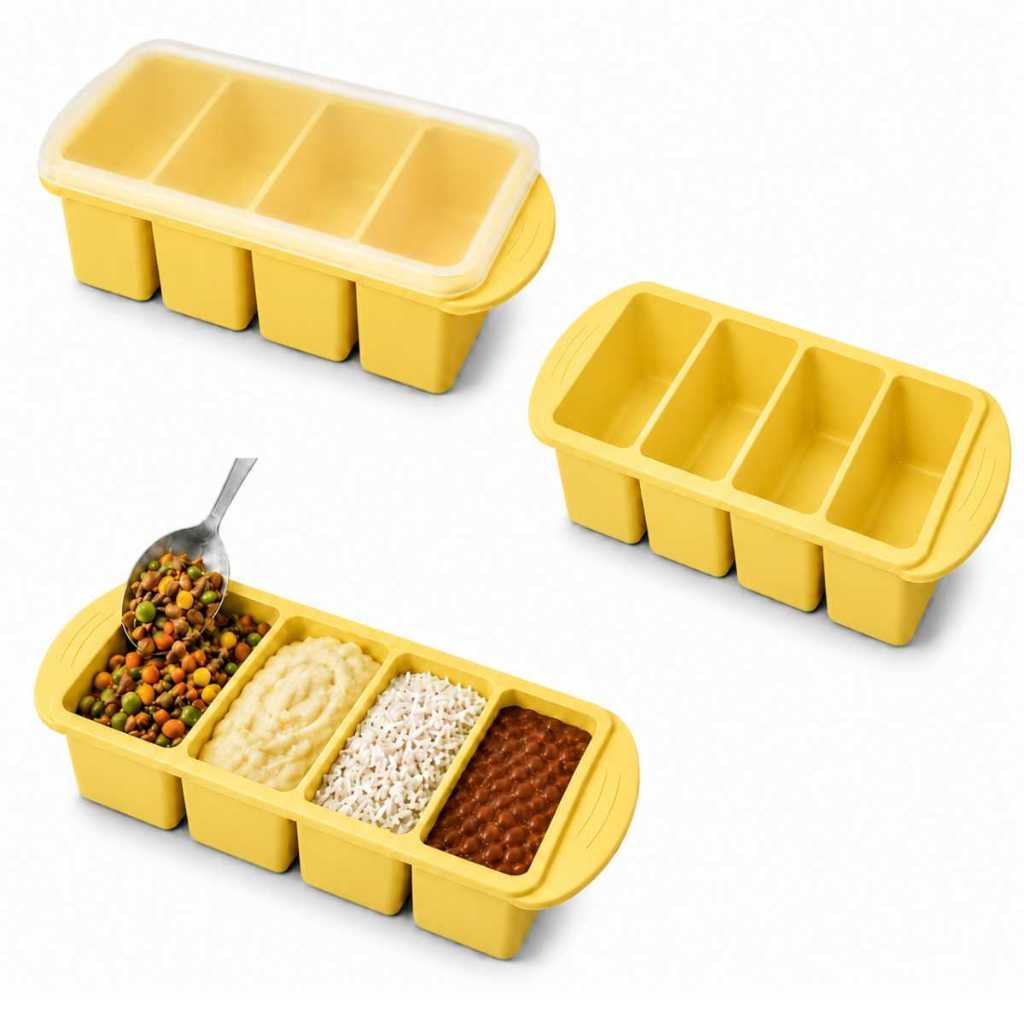 Forma de Silicone 250ml 4 Divisórias Com Tampa Para Congelar Refeições Marmita Em Freezer Congelador — imagem 2 de 2