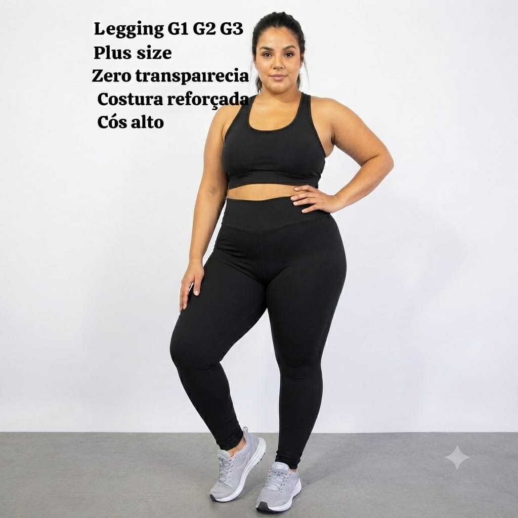 Calça Legging Suplex Plus Size Feminina Academia Cintura Alta Costura Reforçada Não Fica Transparente Lisa