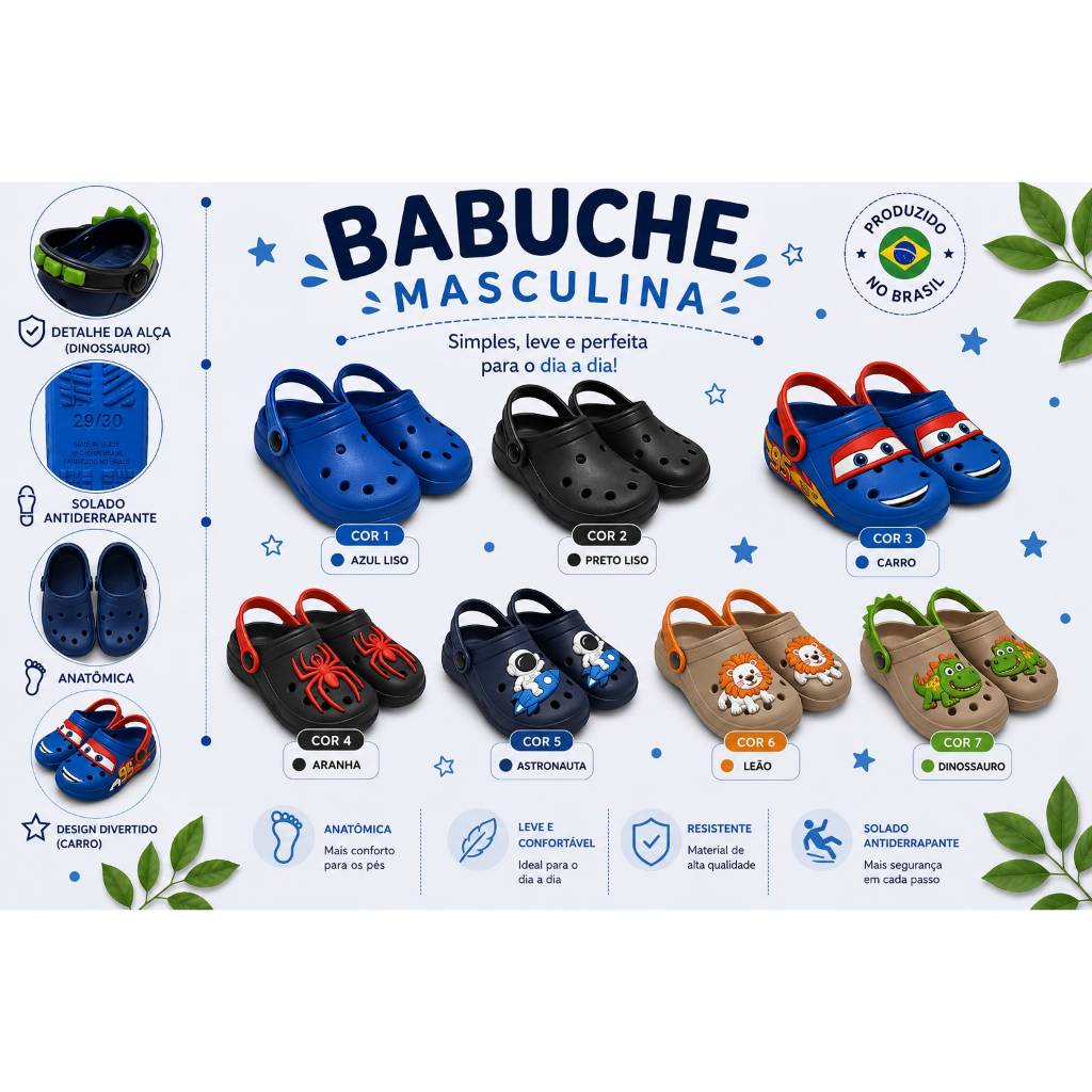 Sandalia Babuche Infaltil Masculino Varias Cores e Desenhos Confortavel Macia Leve Antiderrapante para Meninos