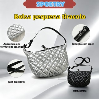 Bolsa pequena feminina tiracolo em tecido de lona, estilo casual e moderno, com alça ajustável