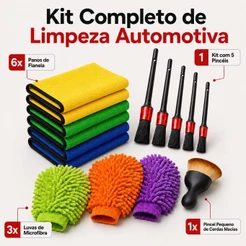 Kit Limpeza Automotiva Completo com Pano de Flanela, Luva Microfibra e Pincéis Detalhamento