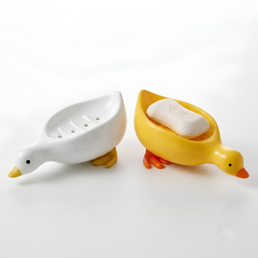 kit c/ 2, 4 ou 6 saboneteira de pia p/banheiro pato suporte porta sabonete plástico branco e amarelo