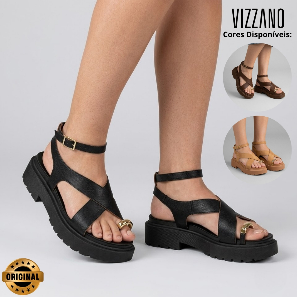 Sandália Vizzano Feminina Papete Flatform Tratorada Salto Grosso Ring toe Confortável Original