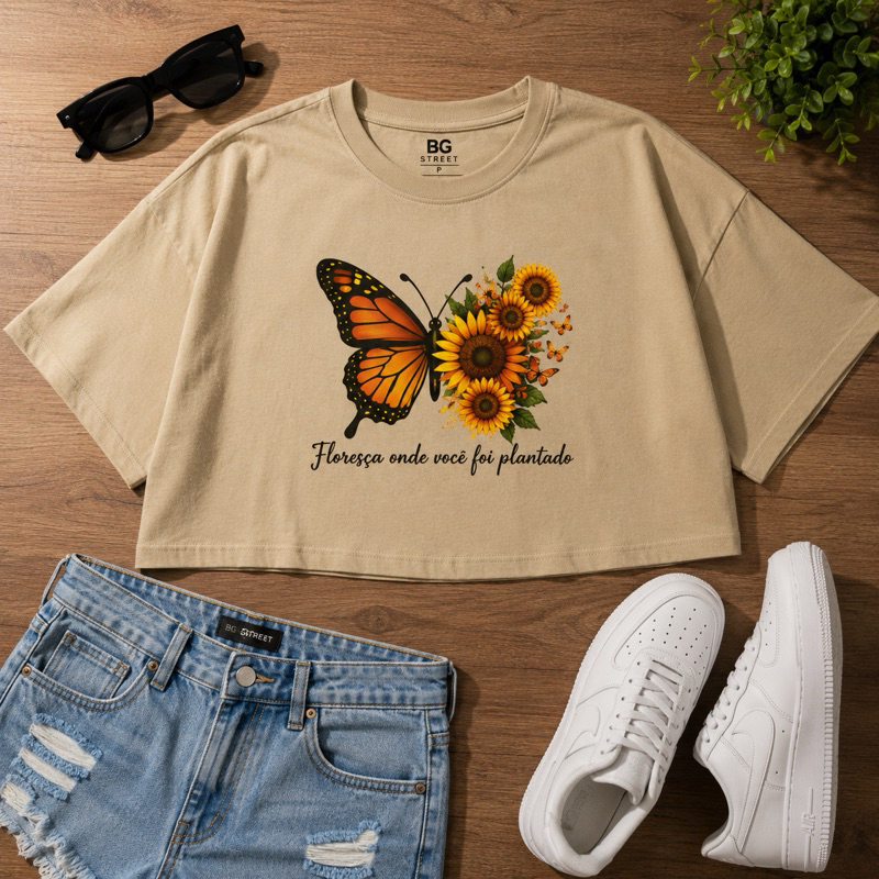 Cropped Feminino Oversized Estampado 100% Algodão Camiseta Casual Premium Confortável Moda Feminina Oferta Exclusiva