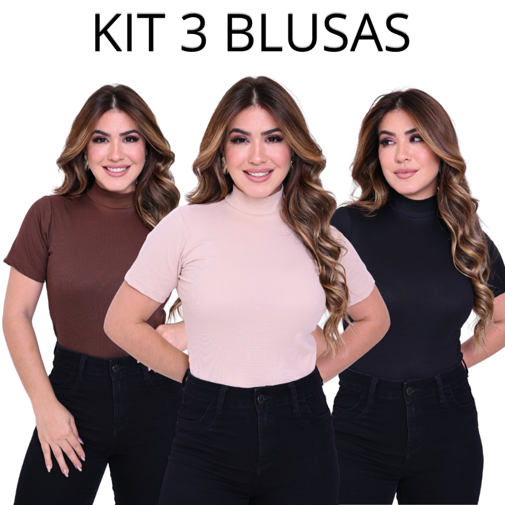 T-SHIRT GOLA ALTA CANELADA BLUSA FEMININO BASICA ESTILOSA ELEGANTE PREMIUM MANGA CURTA