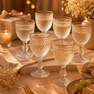Conjunto 6 Taças de Vidro Bico de Jaca com Fio de Ouro 300ml Kit Presente Elegante  e Sofisticado Taças de Água Suco