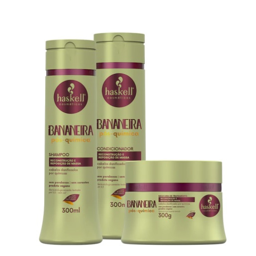 Kit Bananeira Pós-Química Haskell Shampoo 300ml + Condicionador 300ml + Máscara 300g