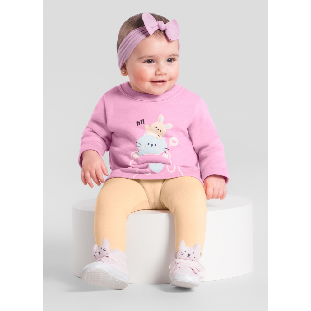 CONJUNTO BEBÊ MENINA BLUSÃO MOLETOM DE URSINHO E CALÇA LEGGING LINHA BRANDILI CLUB.