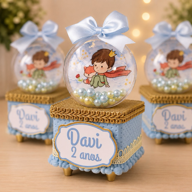 Caixinha Acrílica 6x6 Luxo com Esfera Personalizada PEQUENO PRINCIPE | Lembrancinha Festa Infantil