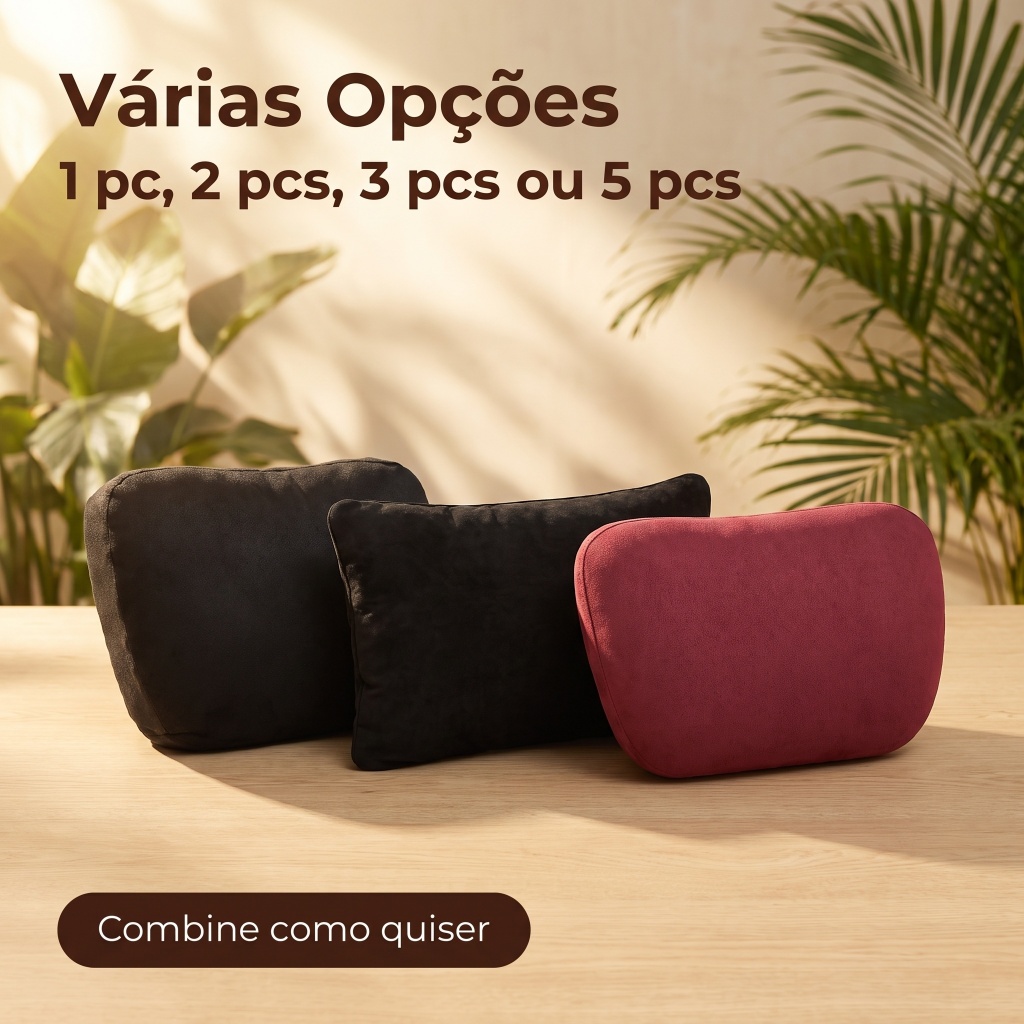 Almofada Apoio Lombar e Cabeça Confortável Preto Cinza Vermelho
