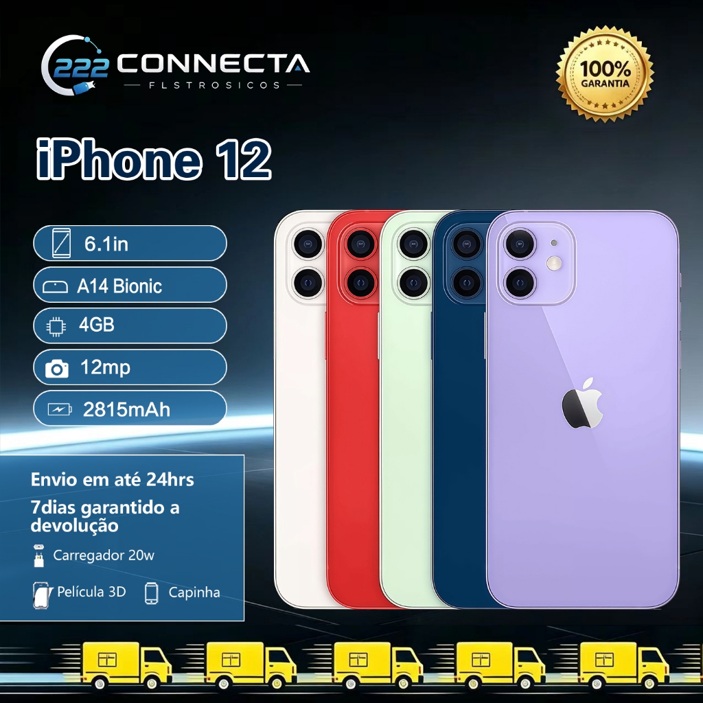 iPhone 12 64GB ou 128GB Vitrine Carregador