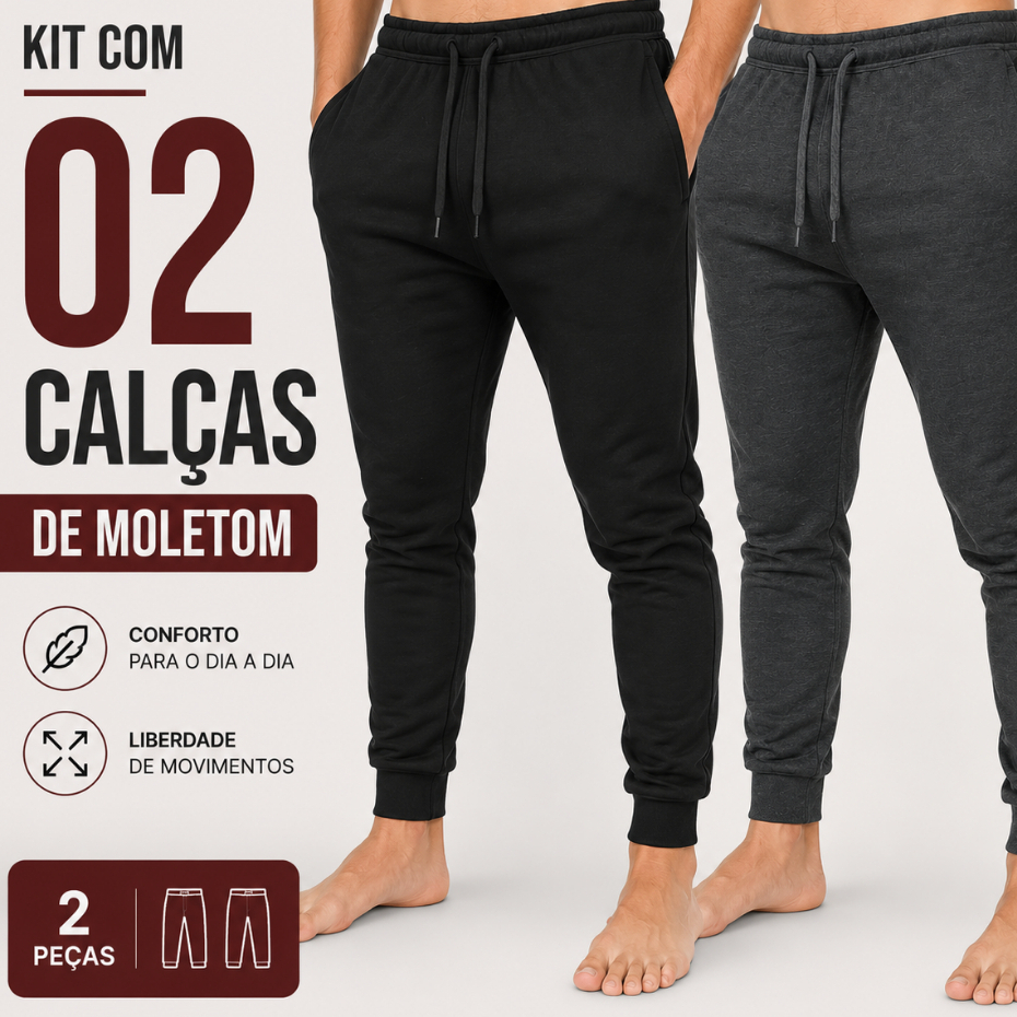 Kit 2 Calça Moletom Peluciado Inverno Punho Estilo Jogger
