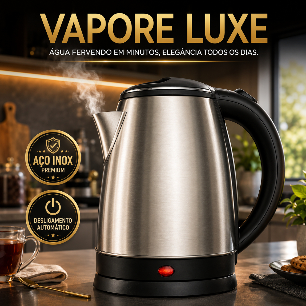 Chaleira Elétrica Inox 1,8L 1000W 127V Desligamento Automático Aquecimento Rápido Vapore Luxe