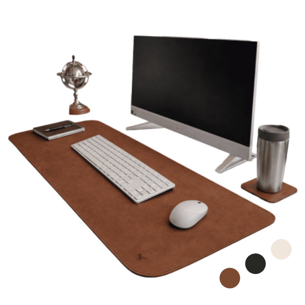 Mousepad Deskpad Grande 90x40 Couro Ecológico + Porta Copo Mesa Gamer Setup Tapete Eco - SouDCasa