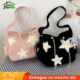 Bolsa Feminina de Ombro Estrela | Design Nicho | Veludo | Grande Capacidade | Comutação T…