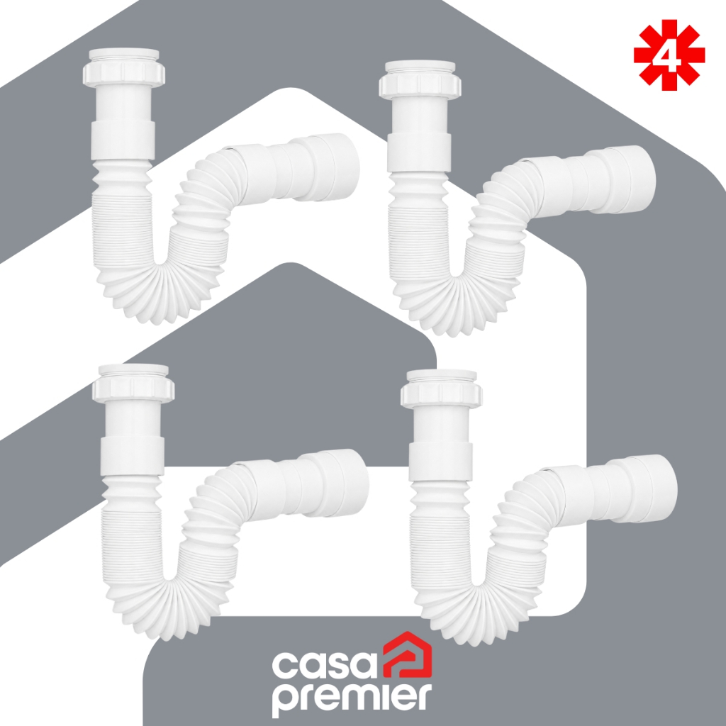 Kit 4 Sifão Flexível Sanfonado Ajustável Pia Cozinha Tanque - Branco