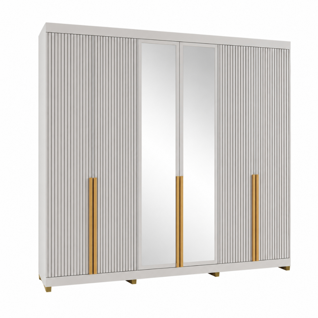 Guarda Roupa Casal 100% MDF 6 Portas com Espelho 4 Gavetas 235x250 Cm Cinza Casamia