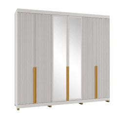 Guarda Roupa Casal 100% MDF 6 Portas com Espelho 4 Gavetas 235x250 Cm Cinza Casamia