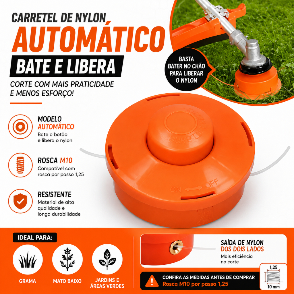 Carretel Fio Nylon Para Roçadeira Universal Automático