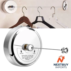Varal Retrátil de Parede em Aço Inox 2,85m com Trava Automática para Banheiro e Lavanderia – Compacto e Resistente