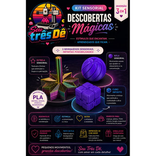 Kit Sensorial Mãos em Movimento 3 em 1 | Cubo Infinito + Bola Sensorial + Estrela Sensorial | Antiestresse | PLA