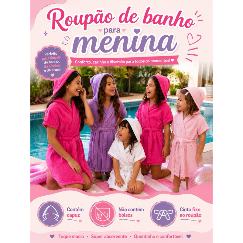 ROUPÃO INFANTIL. COM CAPUZ. MANGA CURTA. SEM BOLSO. ROUPÃO DE BANHO. ROUPÃO DE PISCINA. COM CAPUZ. PRAIA. FIM DE ANO.