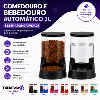 Kit Comedouro 3kg Bebedouro 3L Automático Cães Gatos Ração Água por Gravidade