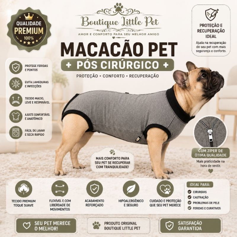 ✅ Roupa Pós Operatória Pet Macacão Cirúrgico para Cachorro e Gato com Zíper